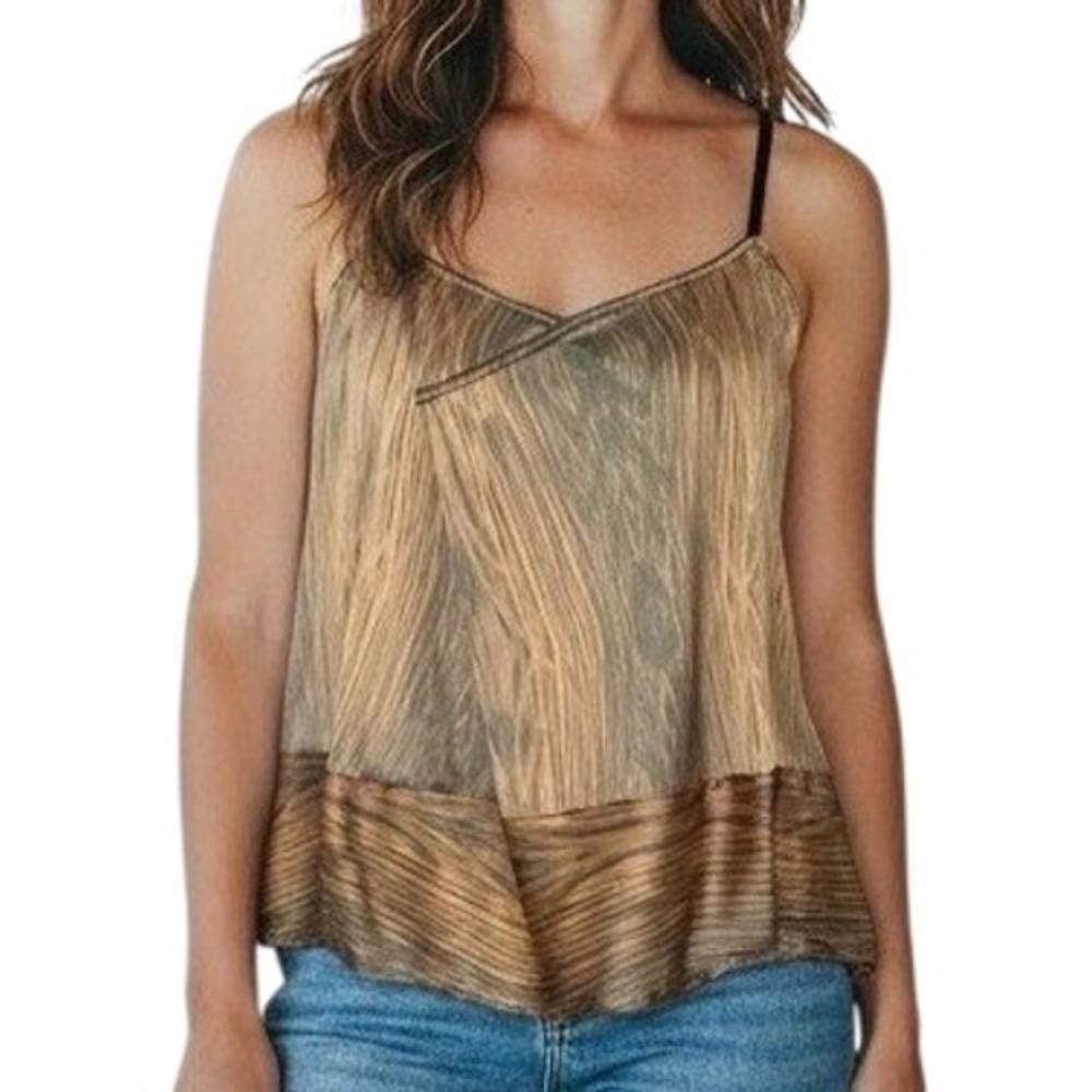 Derek Lam Design Nation Women Top XL Earth Tone Silky Satin Modern Abstract Chic